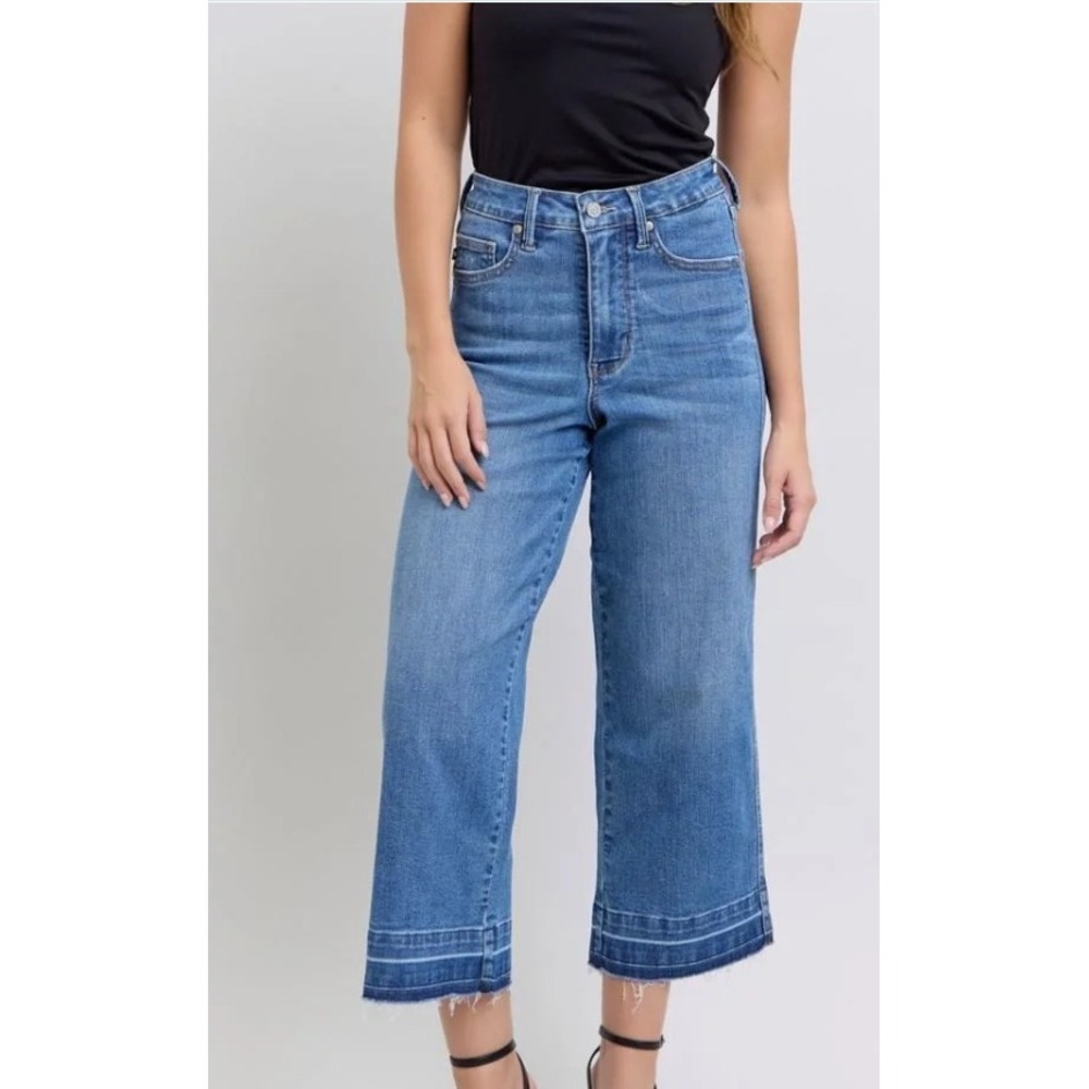 Judy Blue 22 High Waist Tummy Control Release Hem Crop Wide Leg Denim Jeans